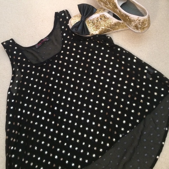 Black and gold polka dot top