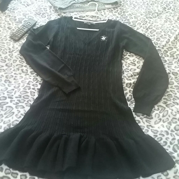 Black Polo club sweater dress with bottom ruffle
