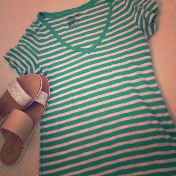 Green and white stripe top