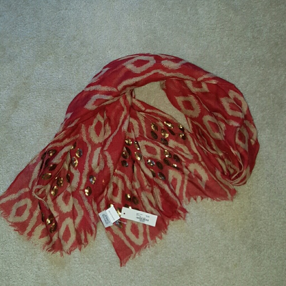 Brand New Red and Tan Scarf with sequin detail