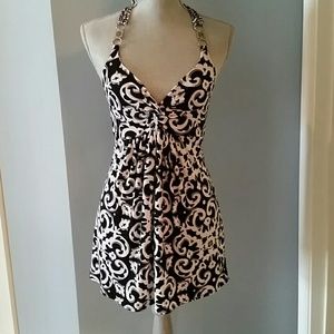 WHBM Black navy white fleur de lis open back halte