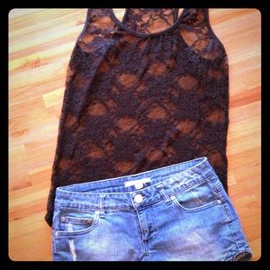 Forever 21 Denim Shorts & Sexy Black-Laced Tank
