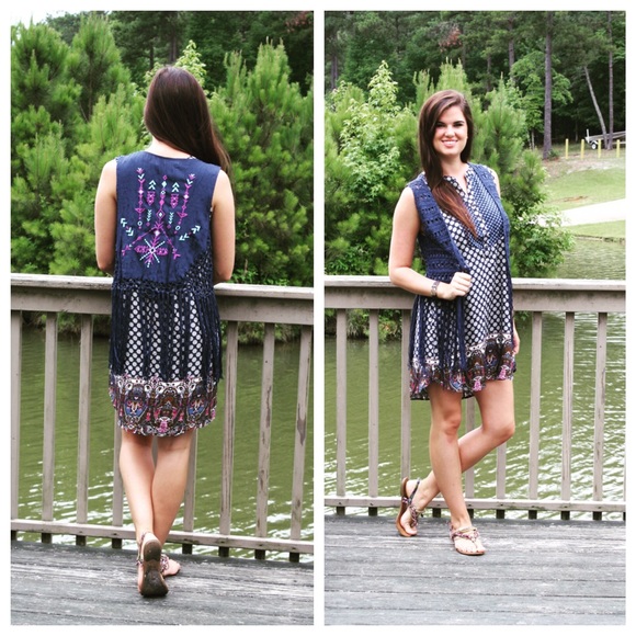 Boho Chic Navy Crochet Fringe Vest