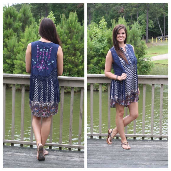Boho Chic Navy Crochet Fringe Vest