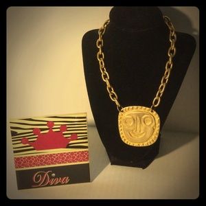 Vintage Maxine Denker Stamped Goldtone Necklace