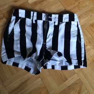 Black and white striped shorts