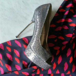 Sparkly Gunmetal Open Toe Steve Madden Stilettos