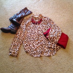 Animal print long sleeve blouse.