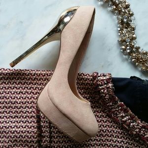 Suede Blush Platform Stilettos by Luichiny