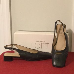 Ann Taylor Loft Black Leather Slingbacks