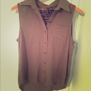 Women's Army Green tank with Embroidery