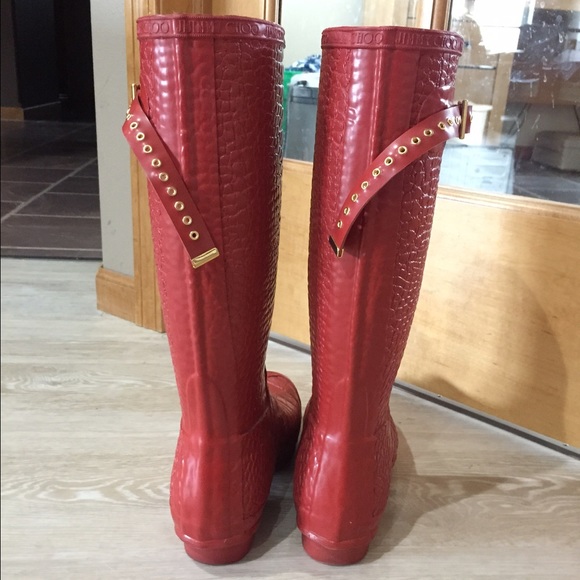 Hunter & Jimmy Choo Red Rain Boots Wellies - Picture 4 of 4
