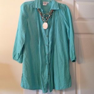 Teal linen blouse.