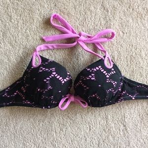 Black and Lavender Push-Up Bikini Top