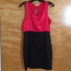 Pink and black dress.