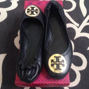 Tory burch reva flats, black with gold symbol