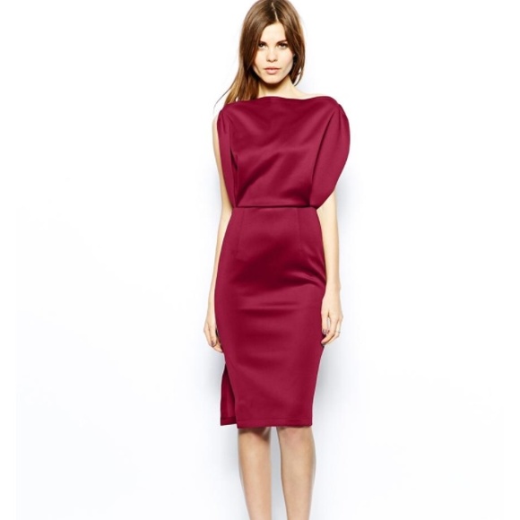 ASOS Open top midi dress in Berry