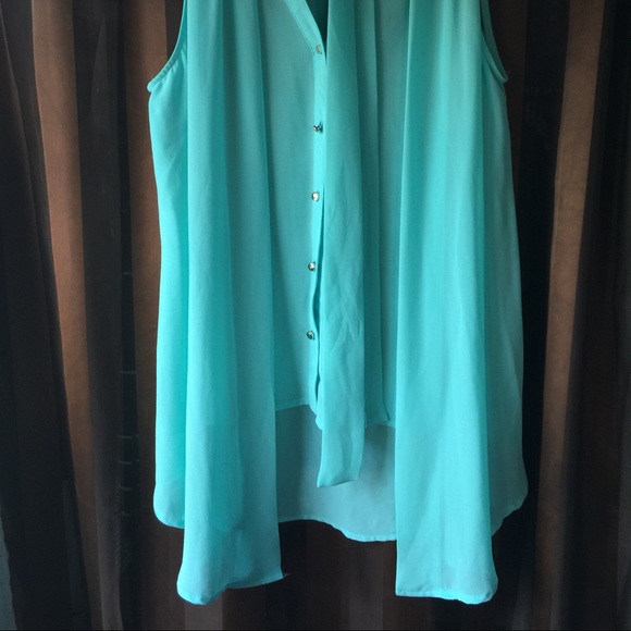 NEW Teal with Silver Shiny Buttons Summer Blouse - Picture 3 of 4