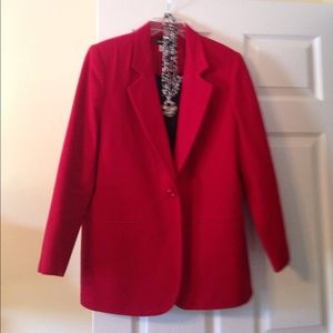 Red wool jacket.