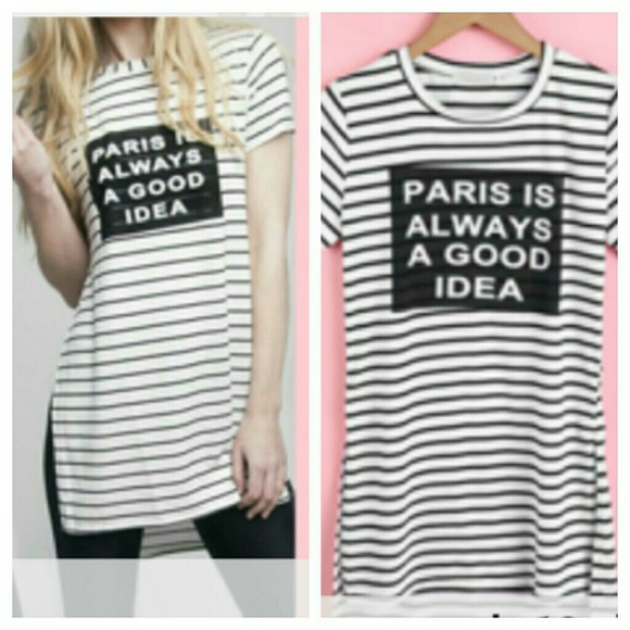 Tops - Striped Long Graphic Top
