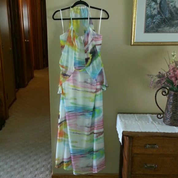 Multi colored polyester maxi dress