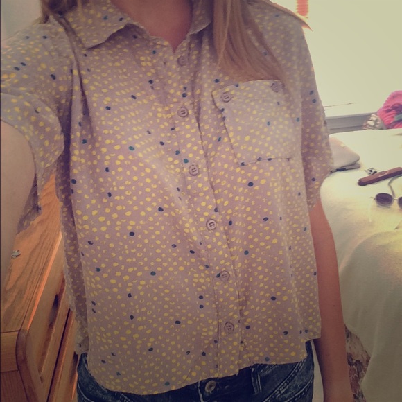 Yellow and blue polka dots on tan