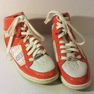Coach high top sneaker shoes coral orange sz 7M