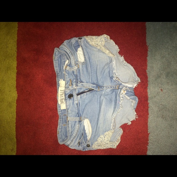 Brandy Melville denim shorts size 24, lace trim