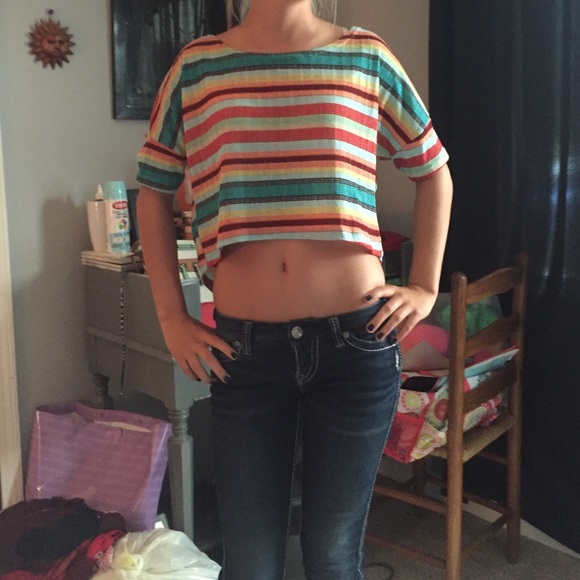 Multi-color striped crop top