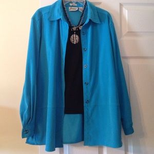 Aqua blue faux suede jacket.