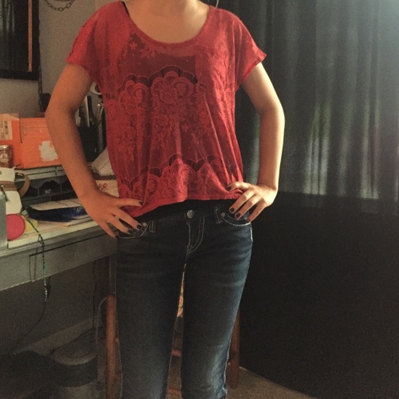 Red lace crop top