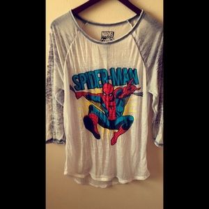 Spider-Man white/light gray baseball tee.