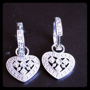 14K White Gold and Diamond Heart Huggies