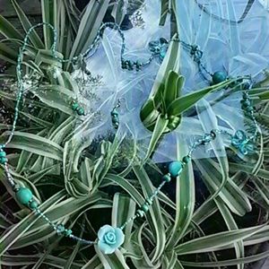 Blue Beaded Necklace Earrings Set