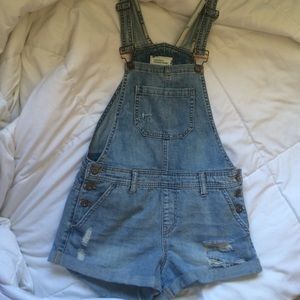 blue jean distressed overalls