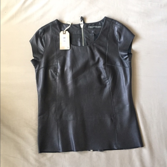 AllSaints Spitalfields 100% Leather Dash Tee Sz 4