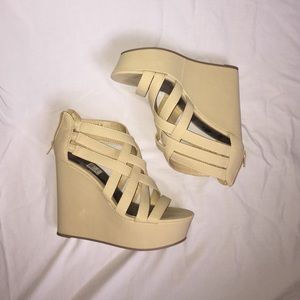 Nude strappy wedges