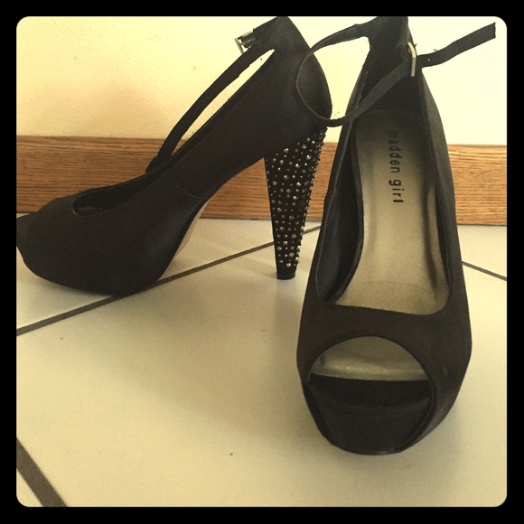 Madden Girl Black Rhinestone Peep Toe Heel