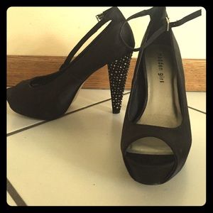 Madden Girl Black Rhinestone Peep Toe Heel