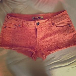 Orange laced Jean shorts