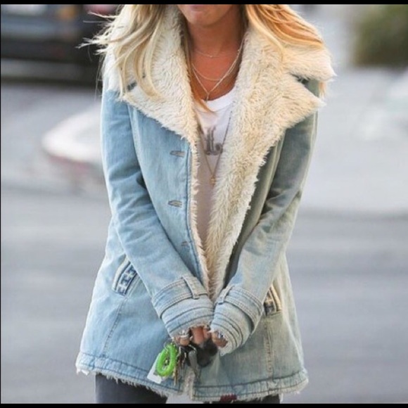 Free People Nordic denim Sherpa jacket coat small - Picture 2 of 4