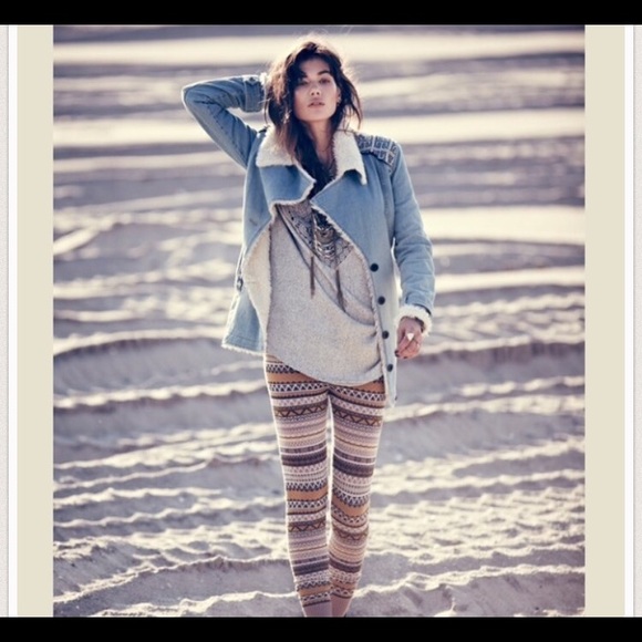 Free People Nordic denim Sherpa jacket coat small - Picture 3 of 4