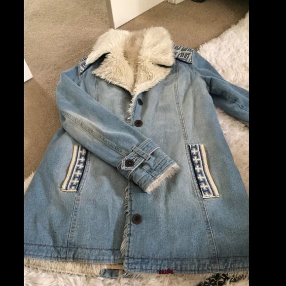 Free People Nordic denim Sherpa jacket coat small - Picture 4 of 4