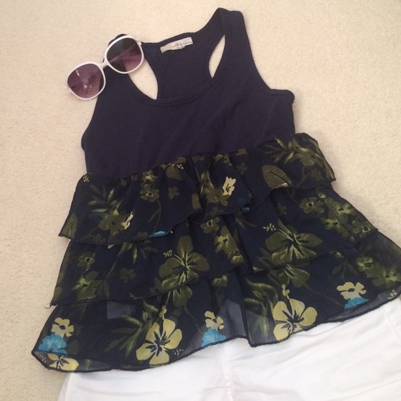 Blue ruffle tank