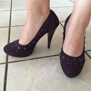 KATHY VAN ZEELAND Nia Purple Studded Jewel Pumps