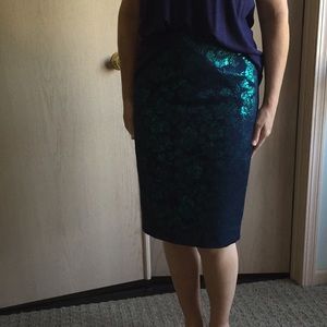 J. Crew teal jacquard pencil skirt