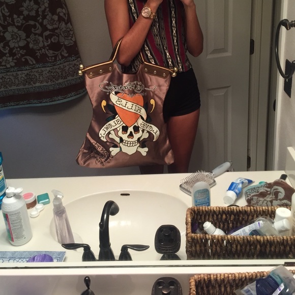 Ed Hardy brown bag with picture