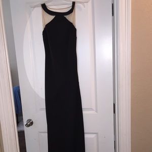 Floor length black, see through back dress