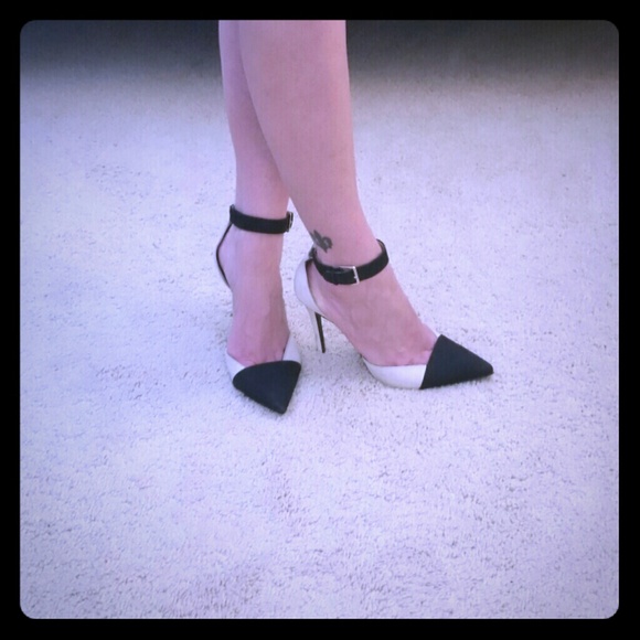 Black and Ivory ankle strap heels