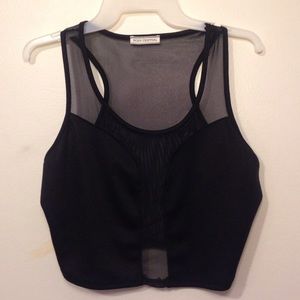 Mesh plunge crop top